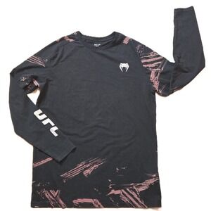 UFC Venum Long Sleeve Shirt Men's Size Medium Black Graphic Athletic Fit